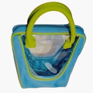 Small Blue Green Canvas Tote Bag Clear Panel Lunch Bag